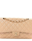 Iridescent Caviar Quilted Medium Double Flap Beige