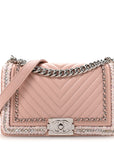 Calfskin Chevron Tweed Medium Boy Flap Pink