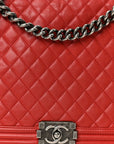 Calfskin Quilted Large Boy Flap Red