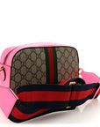 GG Supreme Monogram Textured Dollar Calfskin Web Ophidia Small Crossbody Bag Beige Ebony Fuchsia