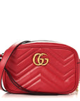 Calfskin Matelasse Mini GG Marmont Chain Shoulder Bag Hibiscus Red