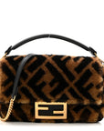 Shearling Vitello Dolce Macro FF 1974 Mini Baguette Tobacco Black