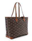 Coated Canvas Calfskin La Greca Signature Shopper Tote Bag Black Caramel
