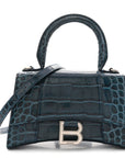 Shiny Calfskin Crocodile Embossed Hourglass Top Handle Bag XS Denim Blue