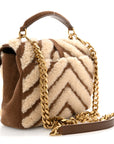 Nubuck Shearling Chevron Monogram Medium College Bag Dark Cigar Natural Beige