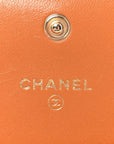 Lambskin Quilted CHNL 19 Flap Coin Purse With Chain Light Brown