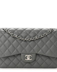 Caviar Quilted Jumbo Double Flap Grey