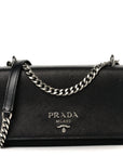 Saffiano Tessuto Nylon Chain Shoulder Bag Black