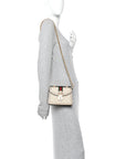 GG Supreme Monogram Textured Dollar Calfskin Web Mini Ophidia Padlock Top Handle Chain Shoulder Bag Beige Mystic White Oatmeal