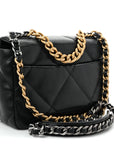 Shiny Goatskin Quilted Medium CHNL 19 Flap Black