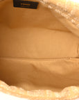 Fabric Jacquard Raffia Straw Fringe Medium Mamma Baguette Beige
