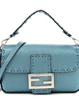 Metallic Cuoio Roma Sellerissima Nappa Sintetica Tape Stitch Mini Baguette Placca Argento