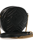 Azalea Calfskin Matelasse Heart Mini GG Marmont Round Shoulder Bag Black