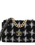 Tweed Quilted Large CHNL 19 Flap Black White