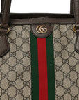 GG Supreme Monogram Textured Calfskin Web Medium Ophidia Shopping Tote Beige Ebony New Acero