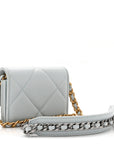 Lambskin Quilted CHNL 19 Flap Card Holder With Chain Light Blue