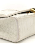 Shiny Calfskin Crocodile Embossed Hourglass Chain Bag White