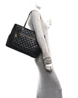 Lambskin Quilted Large Tote Black