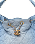Washed Denim Quilted Small CHNL 25 Handbag Blue