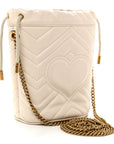 Calfskin Matelasse Mini GG Marmont 2.0 Bucket Bag White
