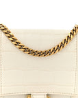Shiny Calfskin Crocodile Embossed Hourglass Chain Bag White