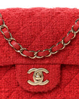Tweed Quilted Mini Rectangular Flap Red