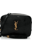 Patent Calfskin Crocodile Embossed Monogram Lou Camera Bag Black