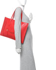 Glossy Calfskin Flat Luggage Shoulder Bag Ultra Red