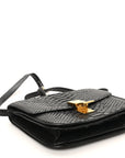 Snakeskin Medium Classic Box Flap Bag Black