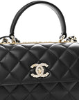 Lambskin Crystal Quilted Mini Trendy CC Dual Handle Flap Bag Black