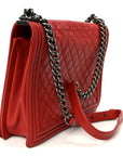 Calfskin Quilted Large Boy Flap Red