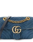 Denim Matelasse Mini Pearly GG Marmont Shoulder Bag Blue