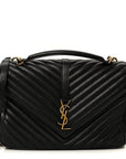 Sheepskin Matelasse Chevron Monogram Large College Satchel Black