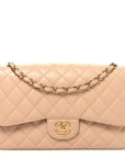 Caviar Quilted Jumbo Double Flap Beige