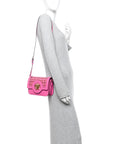 Calfskin Vinyl Small Houndstooth La Medusa Crossbody Bag Red Fuchsia