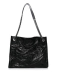 Crinkled Calfskin Matelasse Monogram Medium Niki Shopper Tote Black