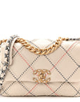 Lambskin Mixed Fibers Quilted Medium CHNL 19 Flap Beige