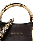 Grainy Calfskin Snakeskin Small Milton Satchel Brown Natural