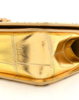 Metallic Calfskin Crocodile Embossed Graffiti Medium Cocodile Boy Flap Gold
