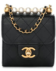 Lambskin Quilted Chic Pearls Flap Black