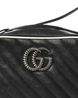 Vintage Effect Calfskin Matelasse Diagonal Small Torchon GG Marmont Chain Shoulder Bag Blue Agata Mystic White