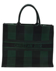 Canvas Embroidered Large Checkered Book Tote Black Green