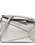 Laminated Lambskin Mini Puzzle Edge Bag Silver