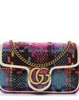 Tweed Calfskin Spicy Check Super Mini GG Marmont Shoulder Bag Pink Multicolor Mystic White