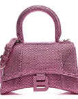 Strass Suede Hourglass Top Handle Bag XS Pink
