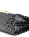 Calfskin Crocodile Embossed Medium Classic Monogram Cassandra Top Handle Black