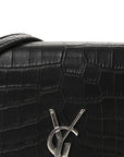 Calfskin Crocodile Embossed Kate Monogram Tassel Chain Wallet Black
