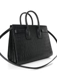 Calfskin Crocodile Embossed Small Sac de Jour Black