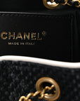 Braided Raffia Calfskin Small CHNL 25 Handbag Black White