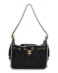Braided Raffia Calfskin Quilted Mini CHNL 25 Handbag Black White